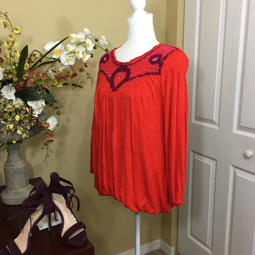 NWT FREE PEOPLE BEGONIA EMBROIDERED LONG‎ SLEEVE TOP Boho Cottagecore Romantic